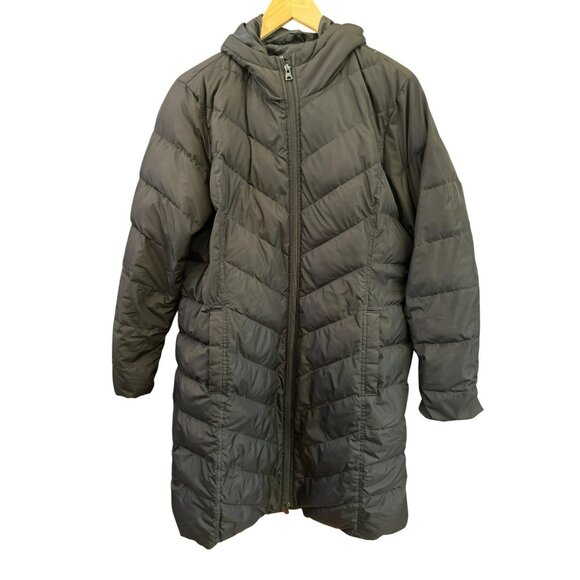 Lands End Women Hooded Black Down Puffer Coat Sz L14-16 Winter Two Way Full Zip - Picture 1 of 6